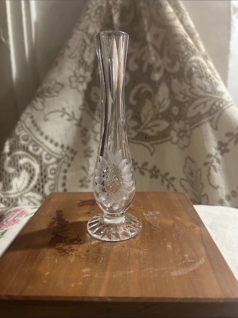Clear Crystal Bud Vase with Etched Pineapple Accent